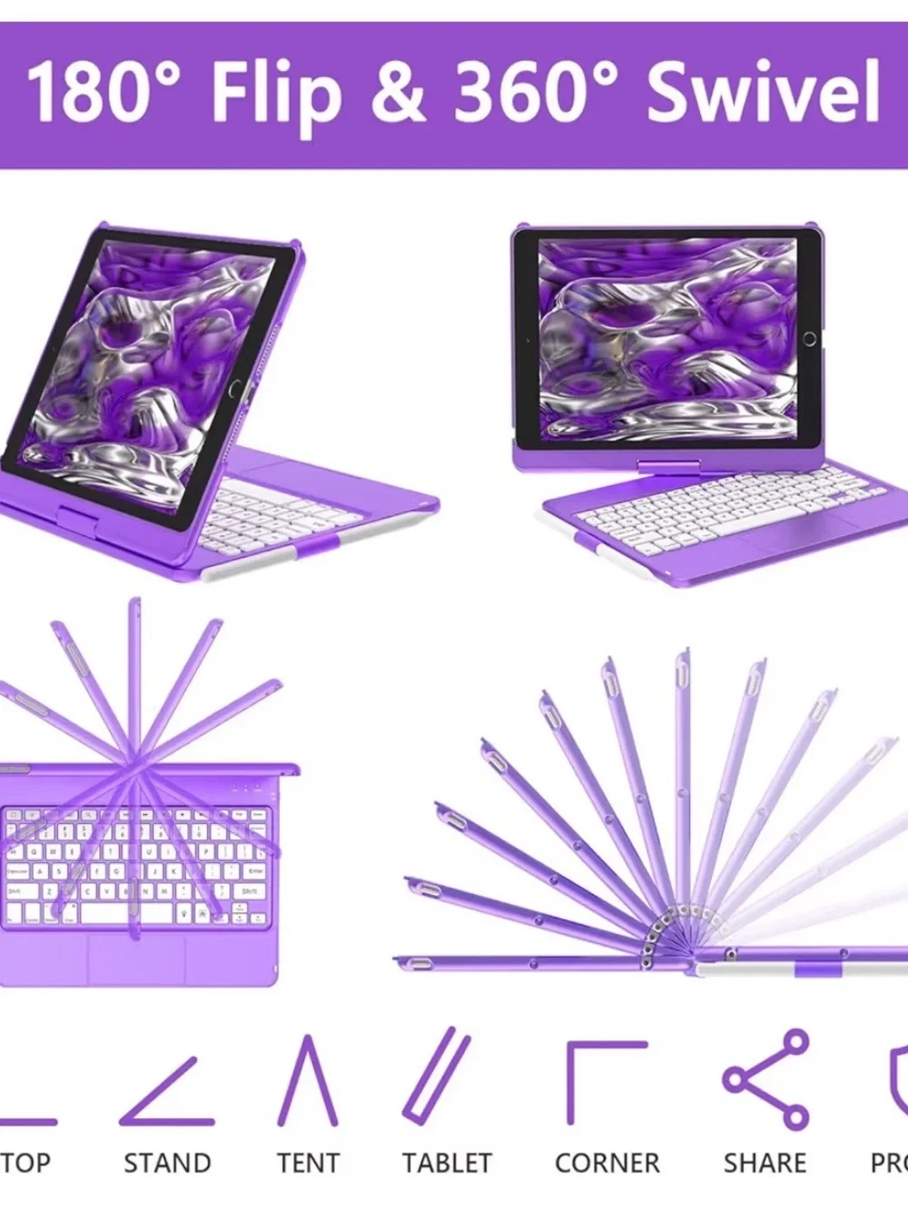 Dark Purple iPad Keyboard Case with Touchpad and Pencil Holder
